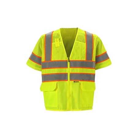 2W International Contrast Hi-Vis Safety Vest XL Class 3 U Back, , Zipper 4 Pockets MS539C-3 XL